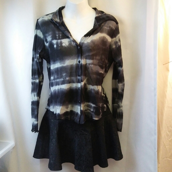 Semi-sheer Blouse Long Sleeves Abstract Print,M - Picture 3 of 4